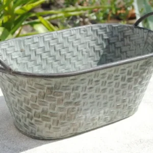Zinkwanne-kasten antik-grün oval Pflanzgefäß 36cm Durchmesser Art118617
