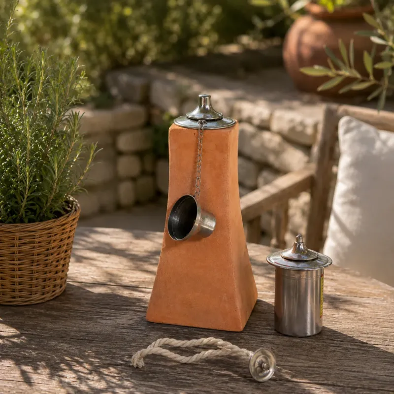 Terrakotta Öllampe Gartenfackel 27 cm mit Docht & Löschkappe Terrasse Garten
