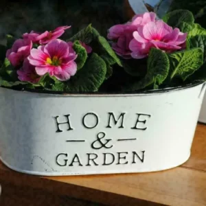 Metalltöpfe weiß "Home & Garden"frische Frühlingsdeko oval 2er Set 2 Größen