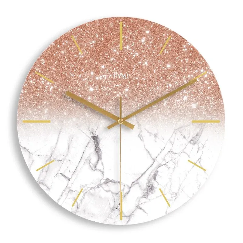 Runde Wanduhr Marmor und Glitzer