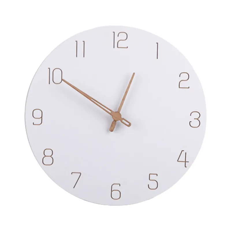 Skandinavische Wanduhr Weiß mit Holzzeigern