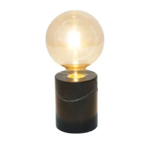 Tischlampe Il Fanale Grande mit runder Marmorbasis in Schwarz, Durchmesser 12,5cm, leuchtende Glaskugel, Frontansicht