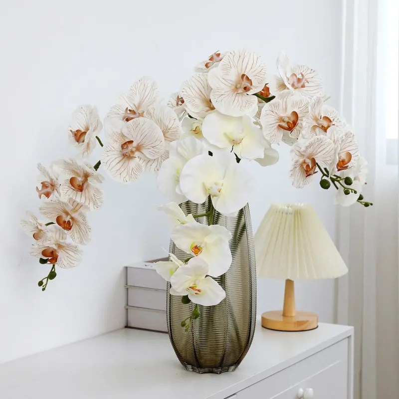 Phalaenopsis Orchidee künstlich 2er-Set, 102 cm langer Orchideenzweig mit 9 Blüten, Kunstblume für hohe Vasen, Hochzeit, Dekoration, extrem realistische Optik