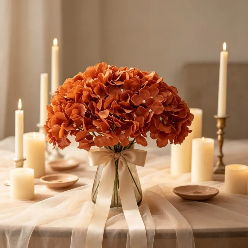 10 Stück Amber Karamell Hortensienblüten mit abnehmbaren Stielen, Seidenblumen für Hochzeitsdekoration, Sträuße, DIY Floral Dekor, Home Decor