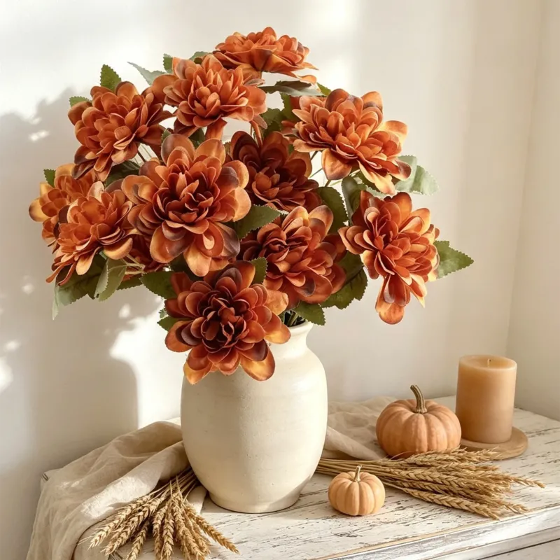 Dahlien Kunstblume 57cm, 3 Blütenköpfe (8,5cm), hochwertiger Seidenblumen-Stiel, täuschend echt für Vase, Hochzeit, Gestecke, Deko