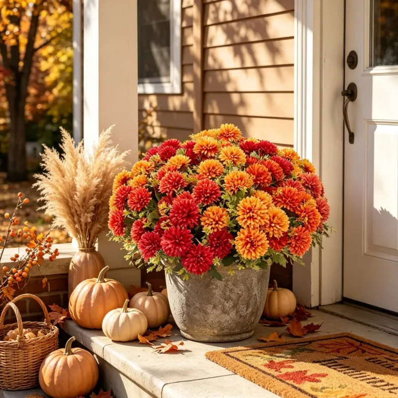 16 Stk. Künstliche Chrysanthemen 31cm, UV-beständige Herbstblumen, Täuschend echte Kunstblumen für Außenbereich, Grabschmuck, Balkon & Herbstdeko