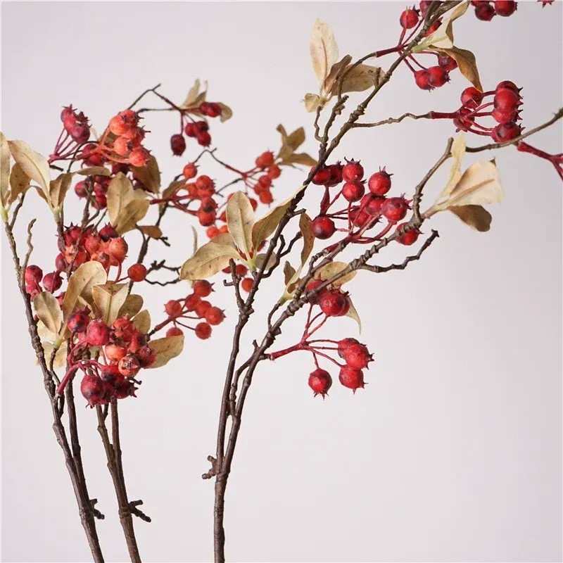 Kunstzweig mit Beeren 95 cm, Täuschend Echter Dekozweig in Trockenblumen-Optik für Vase, Hochzeit & Floristik, Nordische Deko