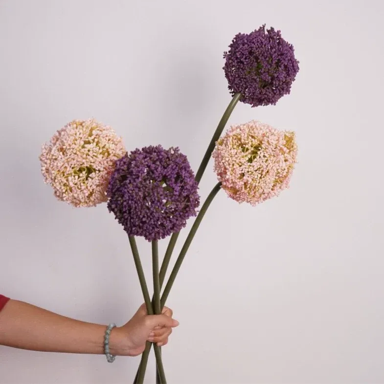 Zierlauch künstlich 75cm, Allium Kunstblume täuschend echt, Dekozweig für Vase, Hochzeit & Gastronomie, hochwertige Alliumkugel
