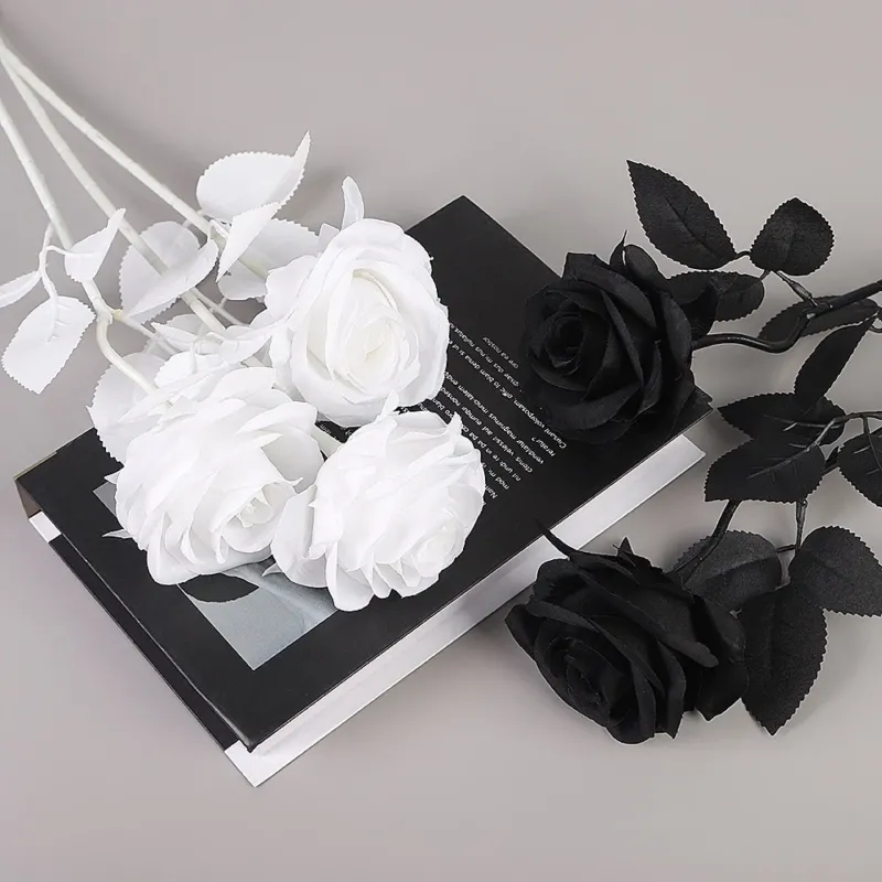Künstliche schwarze Rosen 50 cm, realistische Seidenblumen, Gothic-Dekoration, perfekt für Hochzeiten, Halloween, und Eventgestaltung