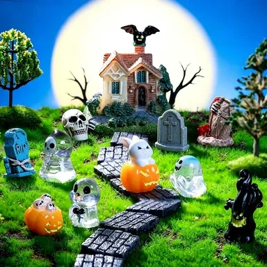 Halloween-Dekoration Kristallkugel mit Kürbis, Geist & Skelett, 3er-Set, Kunstharz, 15 Designs, für Hochzeiten, Geschäfte, Zuhause