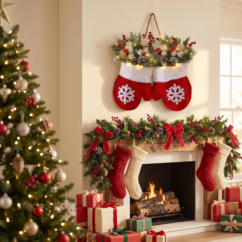 Weihnachtskranz mit Lichtern, 40cm, künstliche Tannenzapfen & Beeren, festliche Dekoration für Tür, Wand, Hochzeit, Event