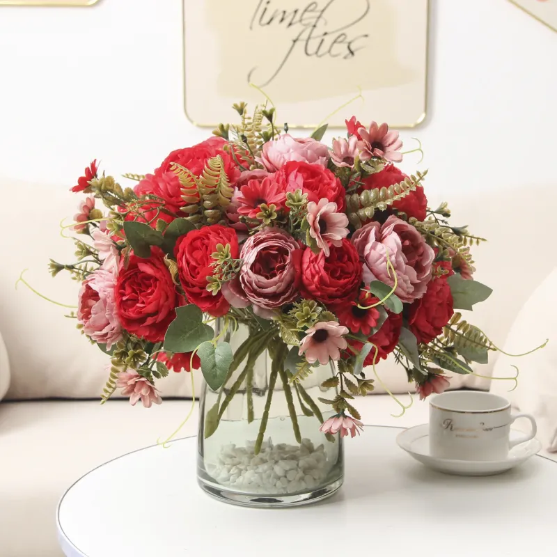 Künstliche Pfingstrosen aus Seide, 34 cm, 10 Blüten, realistisch, für Hochzeiten, Zuhause, Laden, Hotel