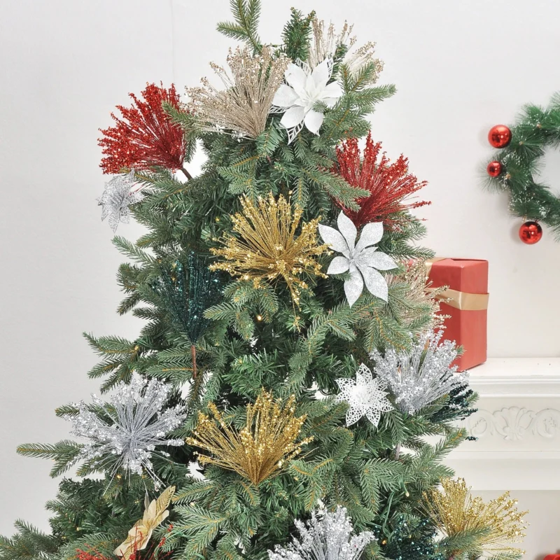 5er-Set Weihnachtsdeko, 36cm lange Kunstblumen in Gold, Grün, Champagner, Rot, Silber, für Vasen, Tischdekoration, Hochzeiten, Einzelhandel