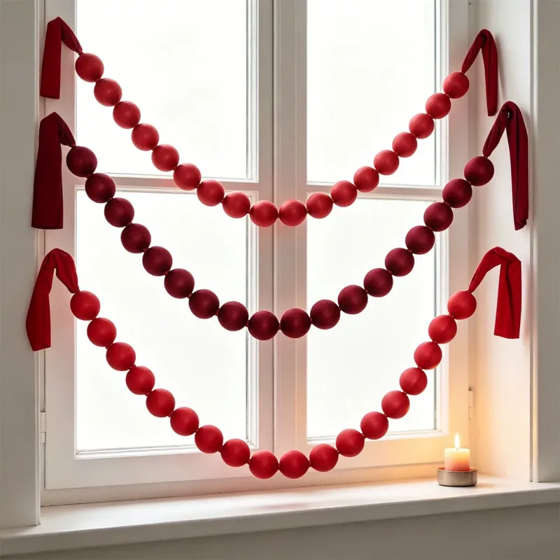 Rote Stoff-Kugelgirlande 230 cm, 18 Stück Ø7 cm – Weihnachtsdeko, Festtagsgestaltung, Ladenausstattung, Hochzeitsdekoration, ganzjährig nutzbar
