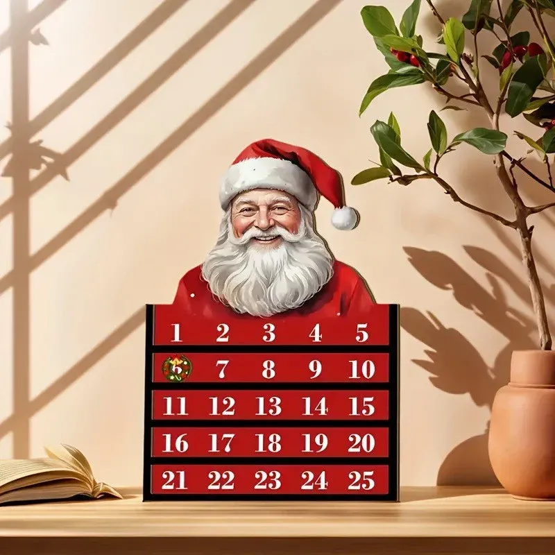 Holz Weihnachtskalender mit Santa Claus Motiv, 30cm hoch, Weihnachtsdekoration, Geschenkidee, Festtagsdeko
