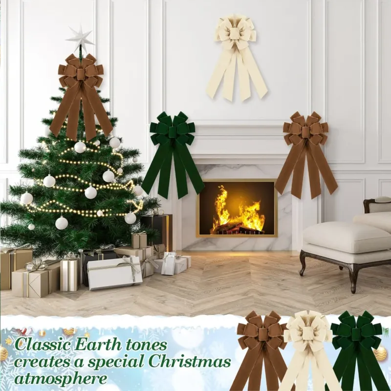 Große Weihnachtsbaumspitze Schleife, 50 cm lang, 28 cm breit – 5 Farben für Tür, Kamin, Treppe, Dekoration