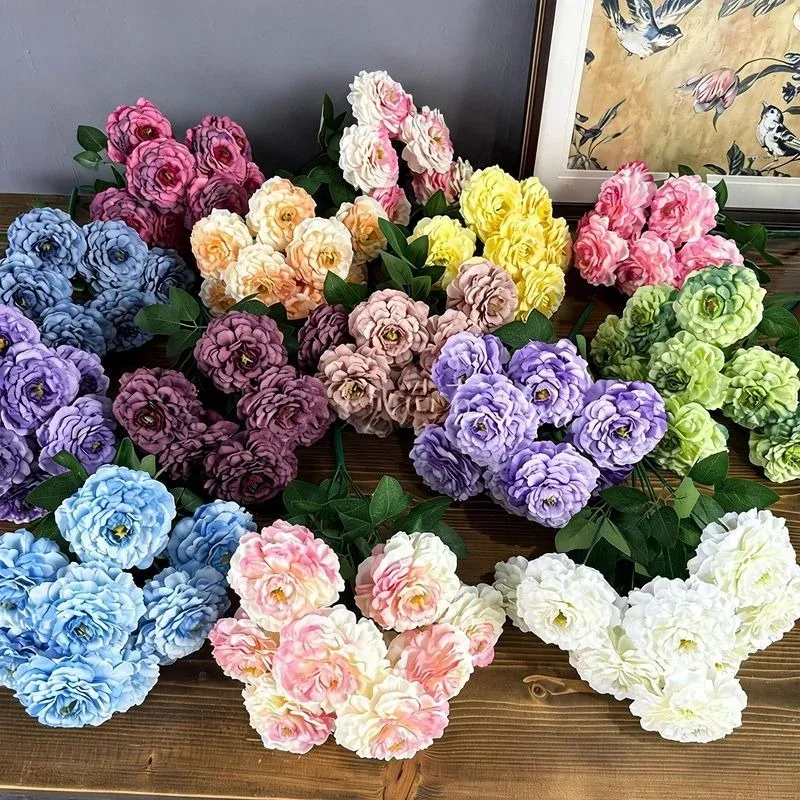 9 Köpfe Chrysanthemen-Simulationsblumen, 40 cm hoch, Seidenstoff, für Zuhause, Schaufensterdekoration
