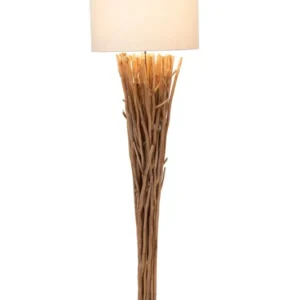 Stehlampe Palmaria Holz mit Schirm Rund 177 cm Natur, dekorative Stehleuchte aus Holz mit rundem Schirm