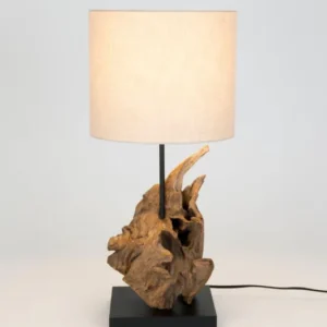 Tischlampe Filicudi Akazienholz mit Schirm Rund Ø 27cm von Holländer, dekorative Tischleuchte mit natürlicher Holzstruktur