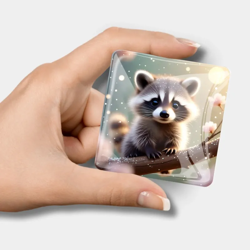 Waschbär Klettermax Cover Minder Magnet für Diamond Painting Zubehör mit süßem Tiermotiv auf einer gläsernen Oberfläche