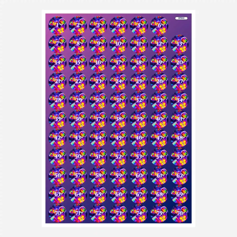 Bunte Schmetterlingstanz-Döschenaufkleber mit Zahlen für Diamond Painting Set Organisation