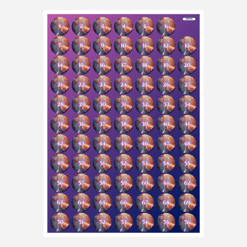Döschenaufkleber mit Fuchs-Motiv für Diamond Painting Set, 76 nummerierte Sticker zur organisierten Steinsortierung.