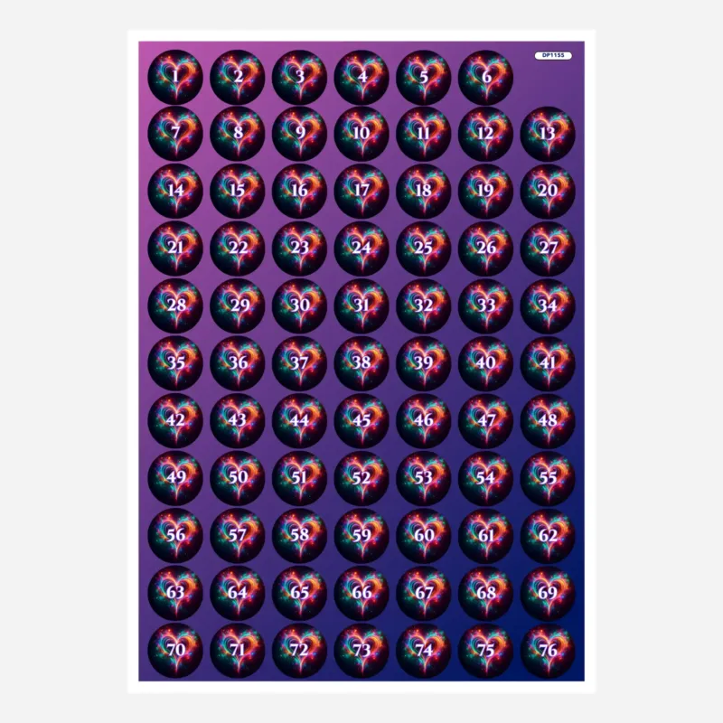 Bunte Herzflimmern Döschenaufkleber für Diamond Painting zur einfachen Sortierung der Diamanten nach Nummern