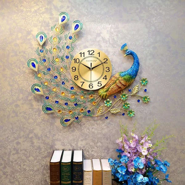 Dekorative Wanduhr mit großem Pfau – Bild 2