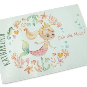 Mermaid-Motiv in Pastellfarben mit Namen und Spruch.