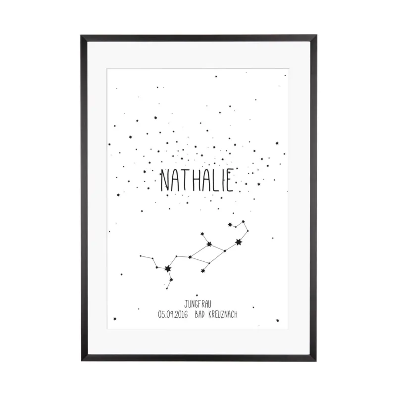 Print personalisierbar | Sternzeichen Jungfrau - Geburtstafel
