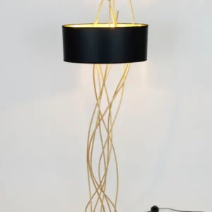 Stehlampe Elba Oval mit Schirm 180 cm, goldene Designer-Stehleuchte von Holländer mit schwarzem Schirm