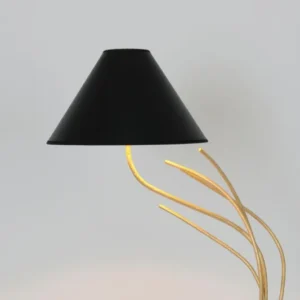Stehlampe Ischia mit Schirm Rund 139 cm, schwarze Leuchte aus Eisen mit gehämmerter Oberfläche