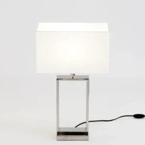 Tischlampe Sprazzo Seidenstruktur mit Schirm Rechteckig aus Edelstahl mit weißem rechteckigem Schirm