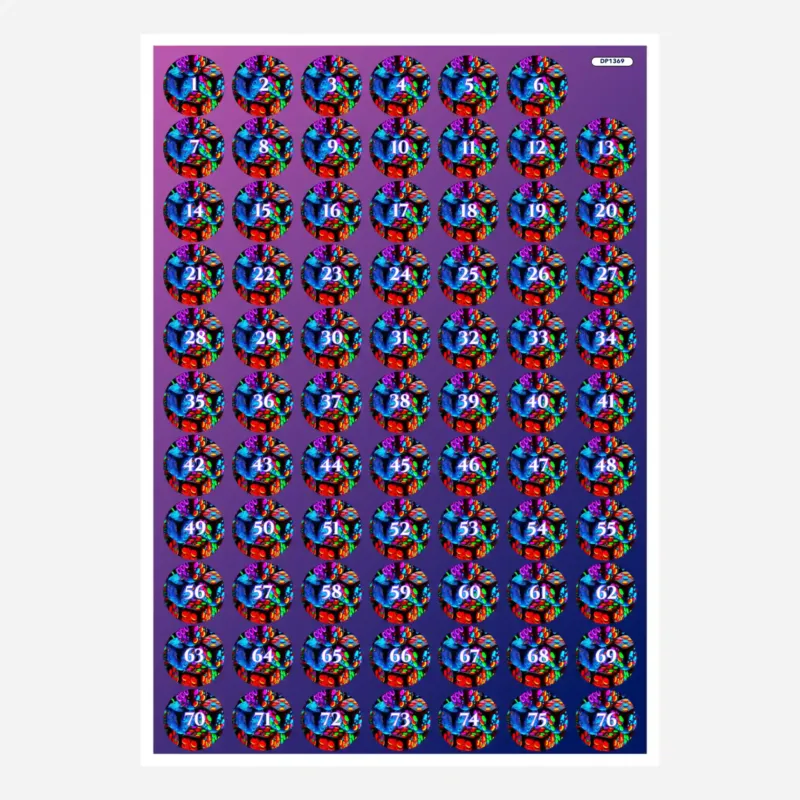 Bunte Diamond Painting Döschenaufkleber mit Zahlen-Beschriftung zur Organisation von Steinen für dein DIY-Projekt.