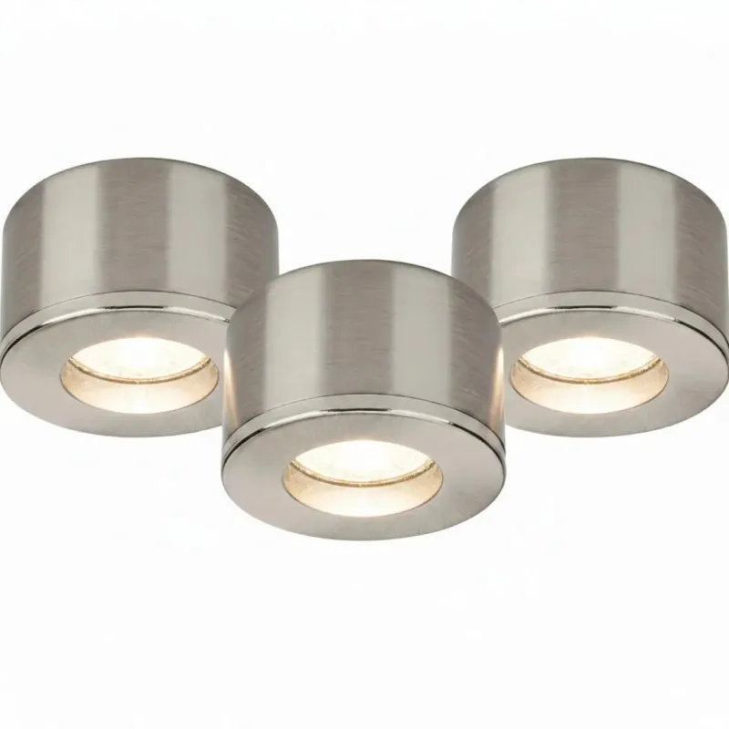 Malmbergs MD-29 LED Kit satin 3er Set LED Spots Einbau & Aufbau dimmbar Alu IP44 36mm – Einbaustrahler IP44, dimmbar, 36mm