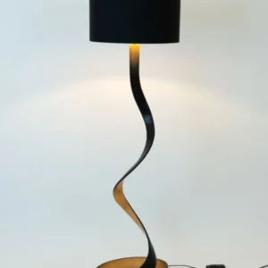 Stehleuchte Vortice Chintz mit Schirm Rund, schwarze Design-Stehlampe aus Eisen mit rundem Chintz-Schirm