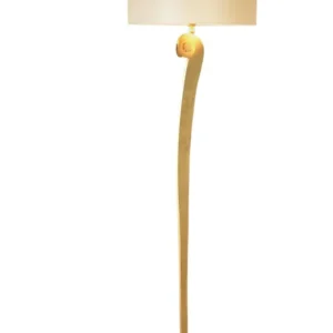 Stehleuchte Lino Ecru mit rundem Schirm, 160 cm Höhe, goldfarbenes Gestell, Frontansicht