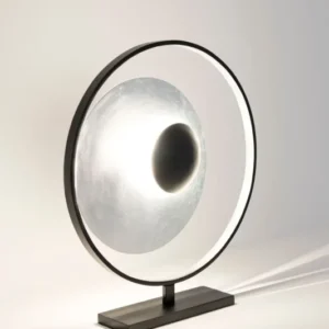 Tischlampe Satellite 4-flammig mit silbernem Schirm und schwarzem Metallrahmen, Frontansicht