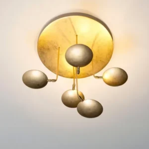 LED-Deckenlampe Trasformista 5-flammig dimmbar Kugelgelenk aus Eisen mit goldenen Schirmen