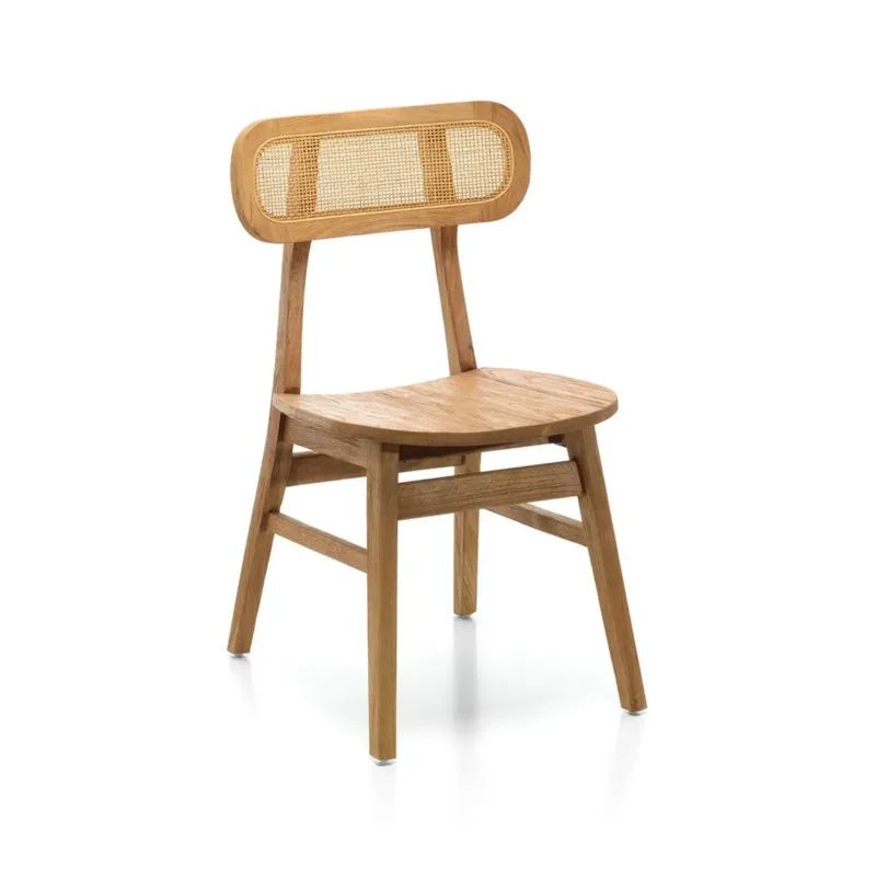 Nova Teakholz Stuhl mit Rattan Rückenlehne – Handgefertigter Designstuhl