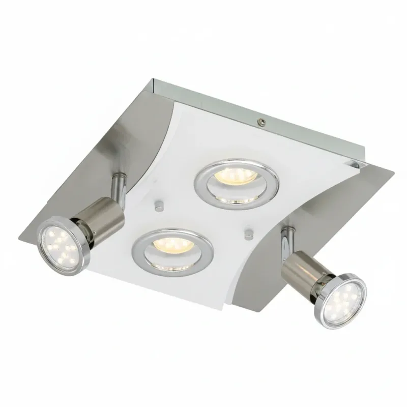 LED Deckenleuchte eckig mit Strahlern RIPOSO 4flg nickel matt – Deckenleuchte dimmbar, GU10