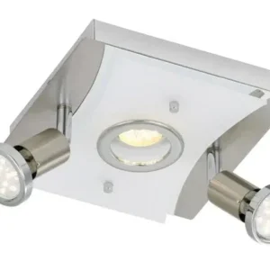LED Deckenleuchte eckig mit Strahlern RIPOSO 3flg nickel matt – Deckenleuchte dimmbar, GU10