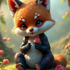 Diamond Painting Set Motiv: Niedlicher Fuchs Kasper mit Blumen im Garten für kreatives Basteln