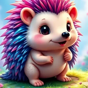 Diamond Painting Set Igel Ilay: Ein süßer, bunter Igel mit leuchtenden Stacheln in einer Blumenwiese im Miniformat.