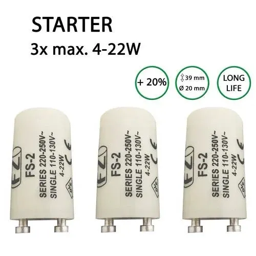 3x Starter für Leuchtstoffröhren Leuchtstofflampen 4-22W – 22W