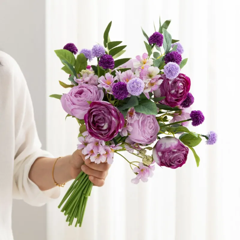 Großhandel: 40cm Kunst-Rosen-Bouquet mit simuliertem gebranntem Rand, Kunstblumen-Bouquet für Hochzeiten, DIY-Hochzeitsdekoration