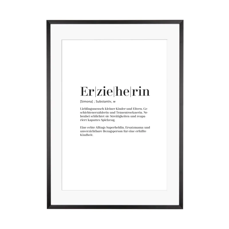 Print personalisierbar | Erzieherin - Worterklärung Definition á la Duden
