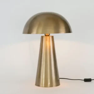 Tischlampe Fungo Grande mit goldenem Metallschirm Ø 40cm und konischem Fuß, Frontansicht
