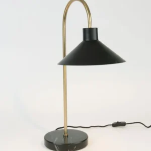 Tischlampe Oktavia Marmor Marmorfuß mit Schirm, schwarze Designer-Tischleuchte mit Messingbogen