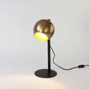 Tischlampe Clarice Messing mit Schirm Rund Ø 20cm Gold, moderne Tischleuchte aus Metall